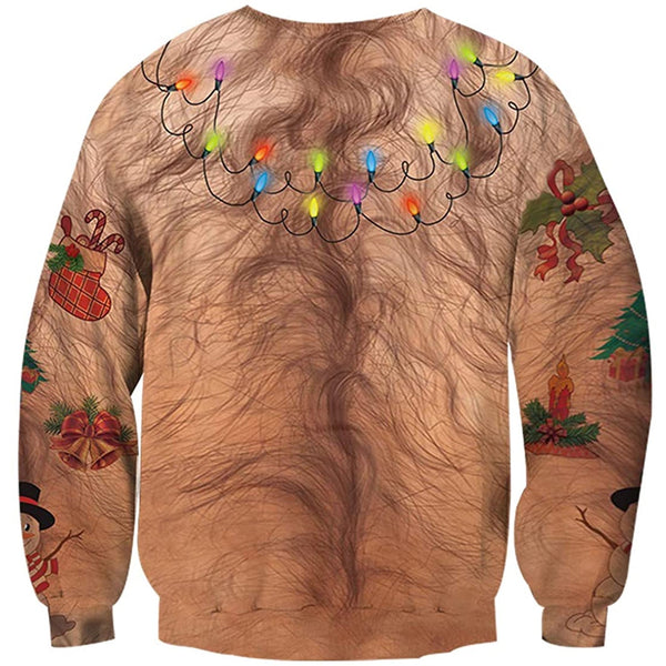 Bulbs Hairy Chest Ugly Christmas Sweater Forest Coral