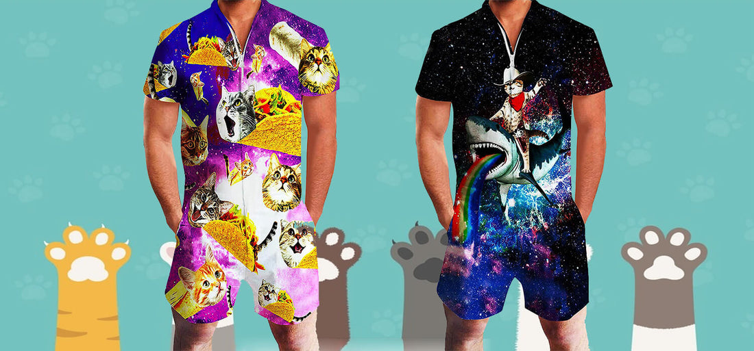 2024 Funny Cat Men Rompers