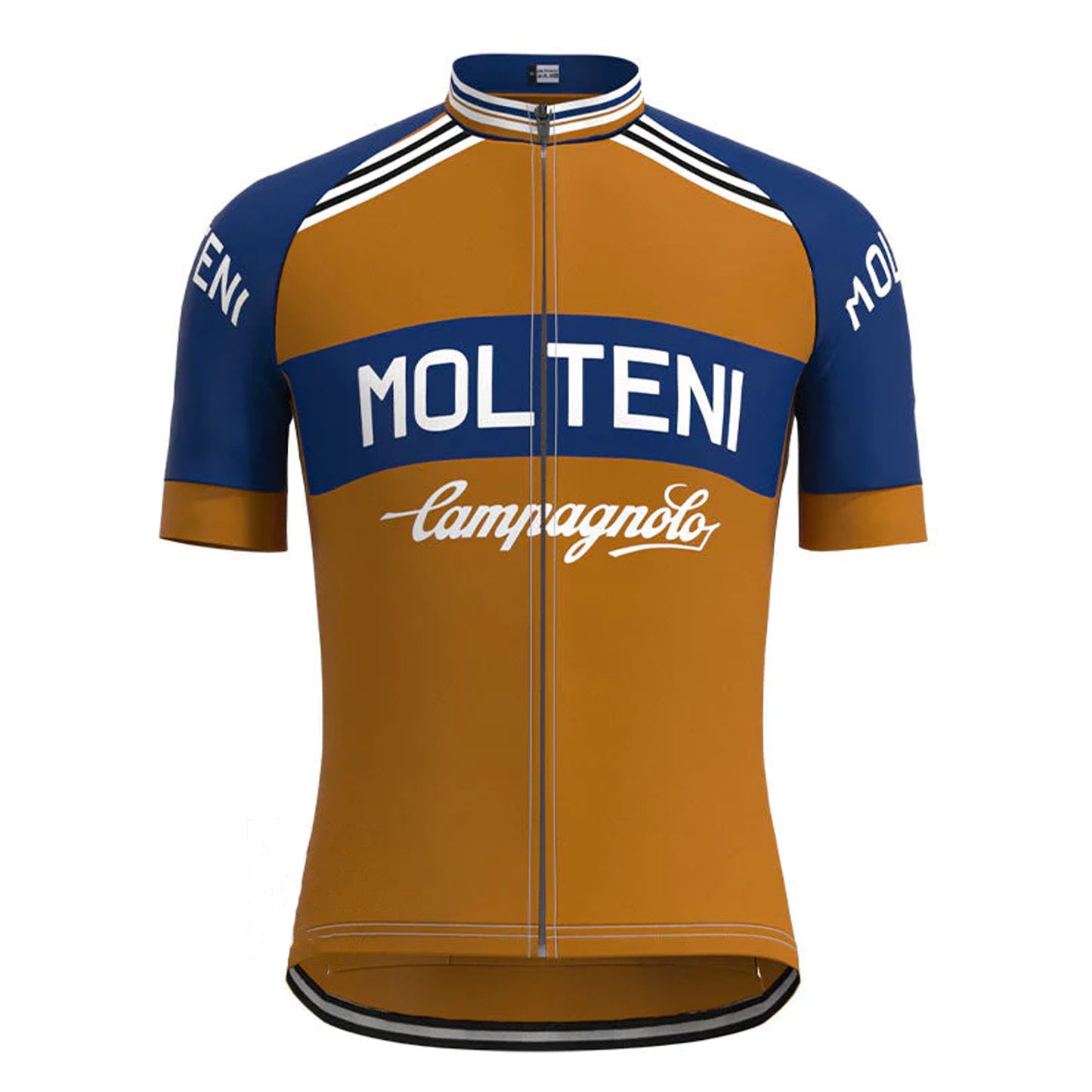 Molteni Bruin Blauw Vintage Korte Mouw Fietsshirt Bijpassende Set