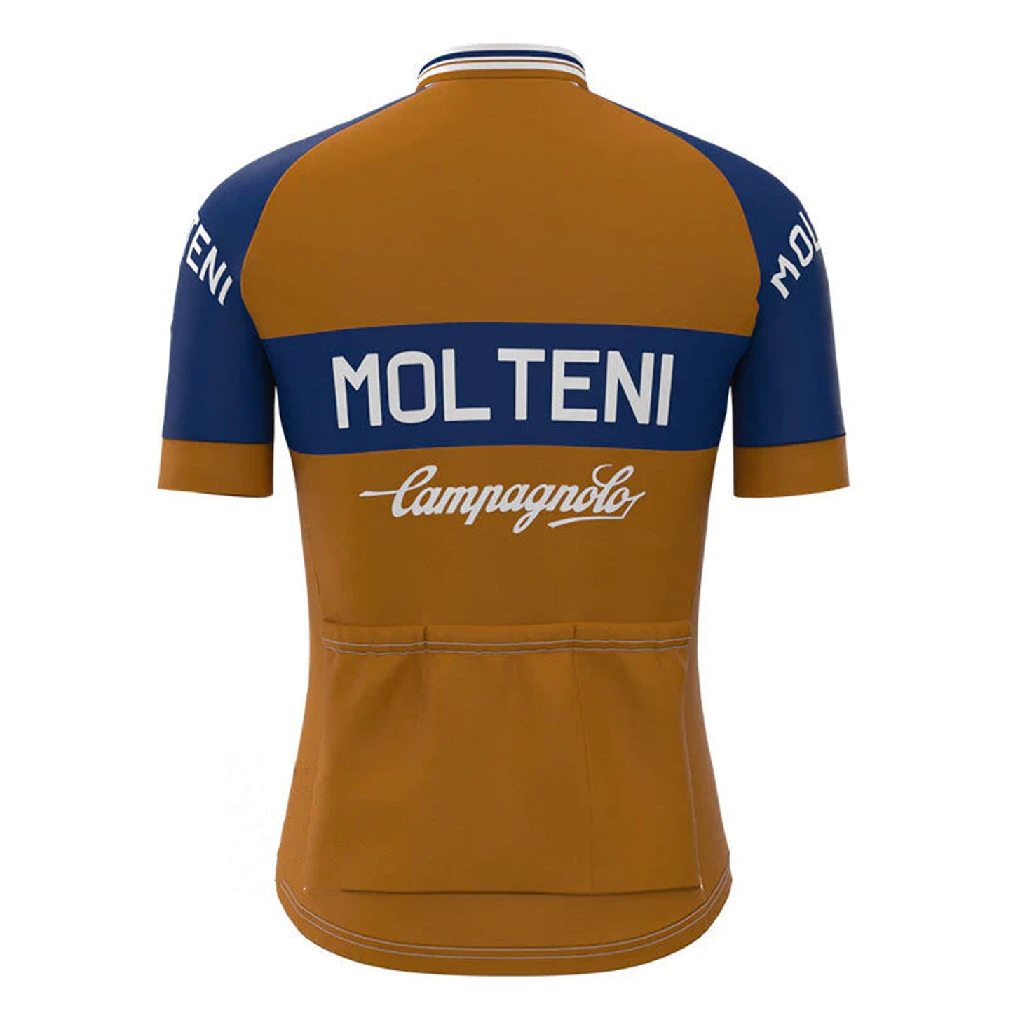 Molteni Bruin Blauw Vintage Korte Mouw Fietsshirt Bijpassende Set