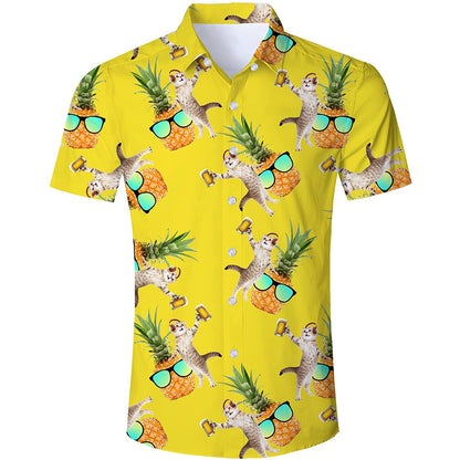 Dj Beer Cat Ananas Geel Grappig Hawaiiaans Shirt