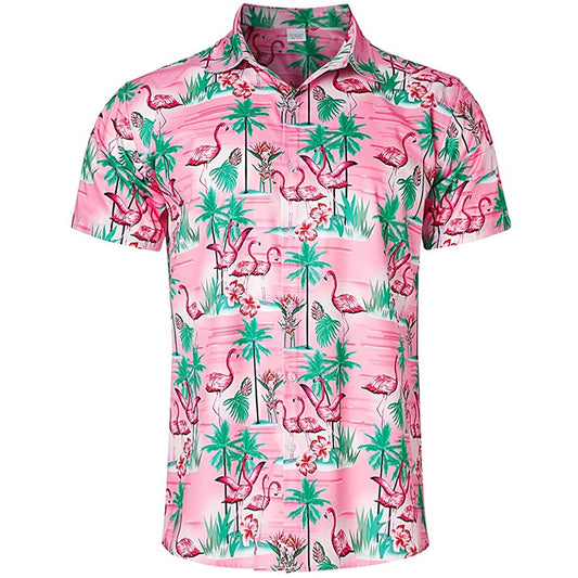 Palmboom Flamingo Roze Grappig Hawaiiaans Shirt