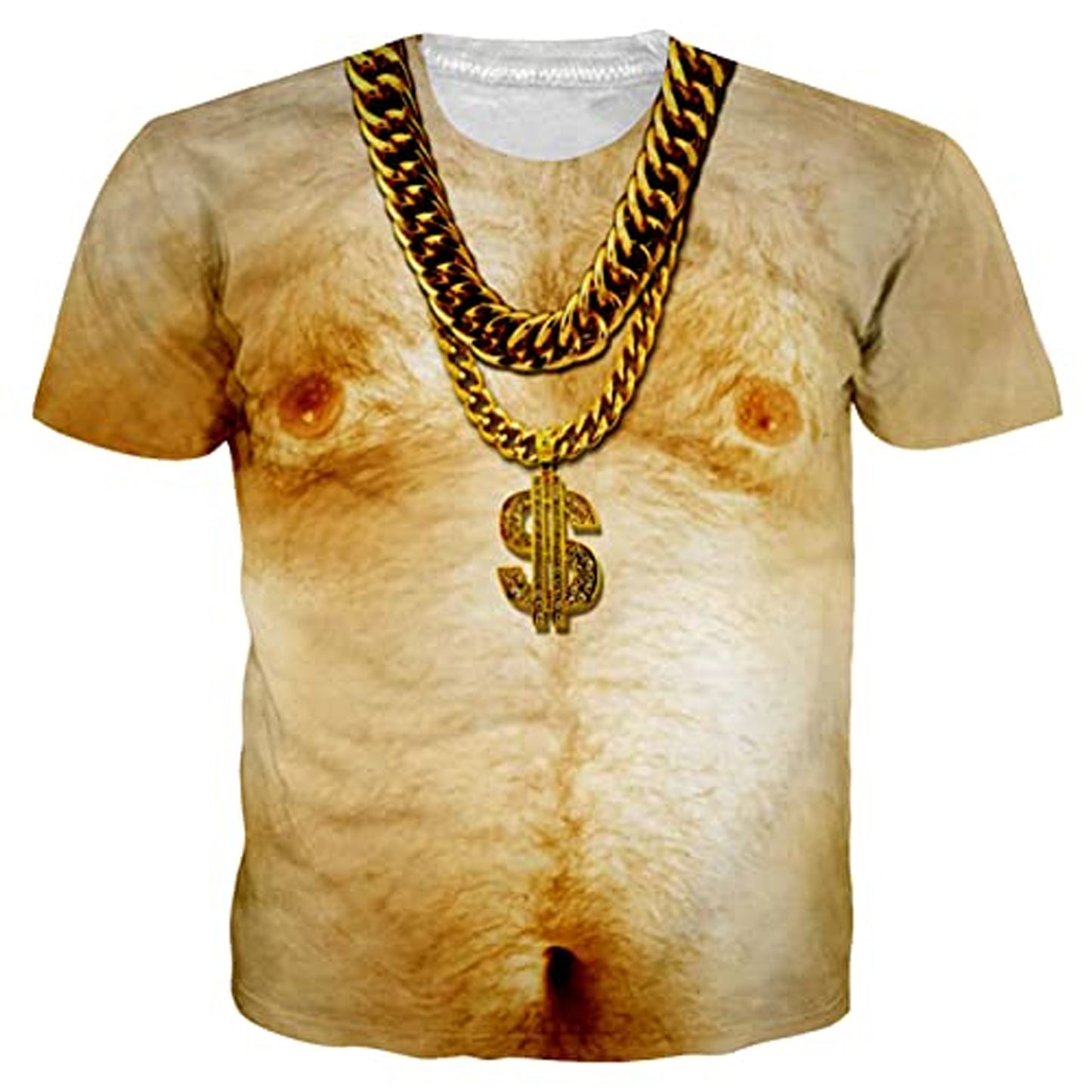 Gouden ketting harige borst nieuwigheid T-shirt