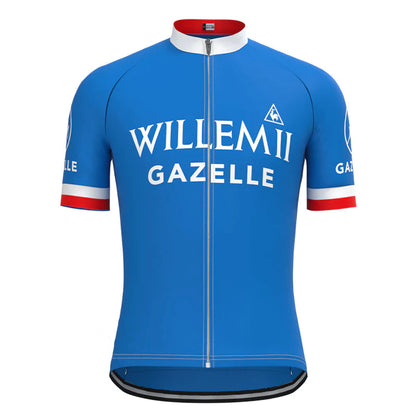 Gazelle Blauw Korte Mouw Vintage Fietsshirt Top