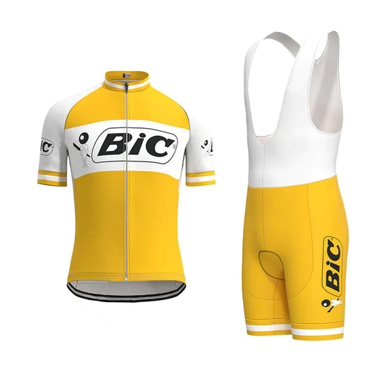 BIC Geel Vintage Korte Mouw Fietsshirt Bijpassende Set