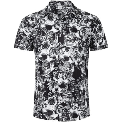 Bloemen Schedel Grijs Grappig Hawaiiaans Shirt