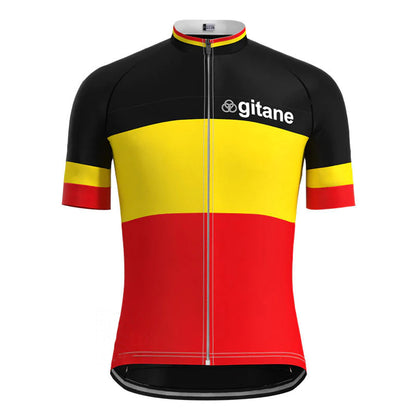 Gitane Zwart Rood Retro Korte Mouw Fietsshirt Bijpassende Sets