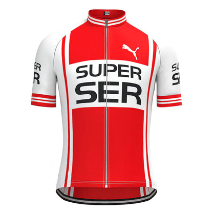 Super Ser Wit Rood Korte Mouw Vintage Fietsshirt Top