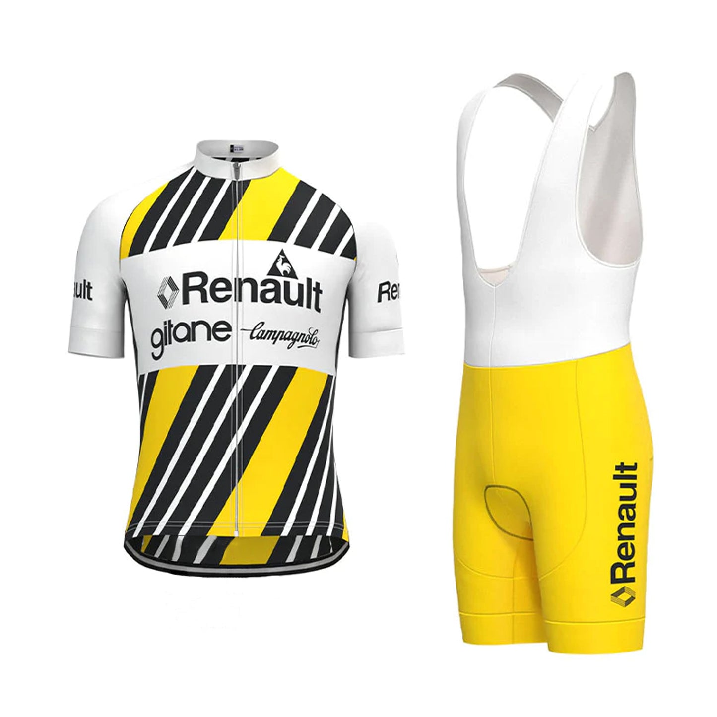 Renault Gitane Geel Vintage Korte Mouw Fietsshirt Bijpassende Set