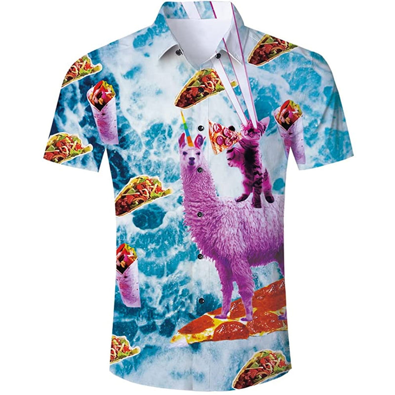 Taco Cat Riding Llama Funny Hawaiian Shirt