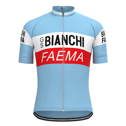 BIANCHI Blauw Rood Vintage Korte Mouw Fietsshirt Bijpassende Set