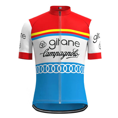 Gitane Rood Blauw Retro Korte Mouw Fietsshirt Bijpassende Sets