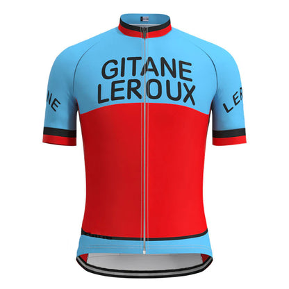 Gitane Leroux Blau Rot Retro Kurzarm Radtrikot Passende Sets