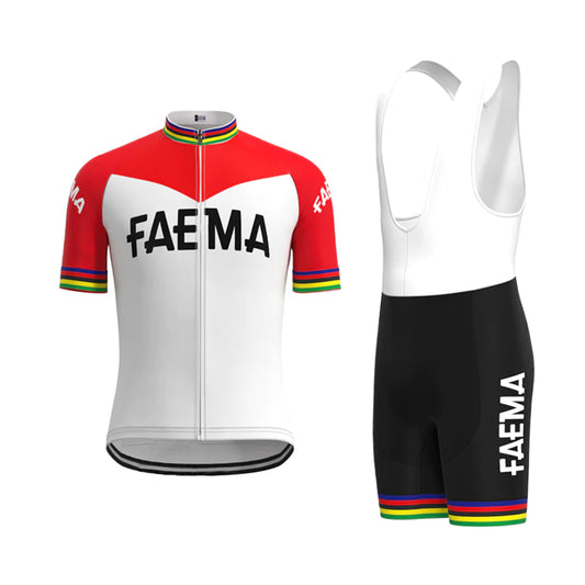 FAEMA Rood Wit Vintage Korte Mouw Fietsshirt Bijpassende Set