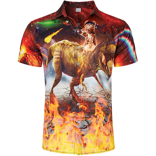 Vuurwapen Kat Rijdende Dinosaurus Grappig Hawaiiaans Shirt