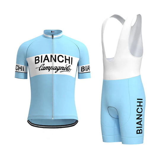 Bianchi Blue Vintage Korte Mouw Fietsshirt Bijpassende Set