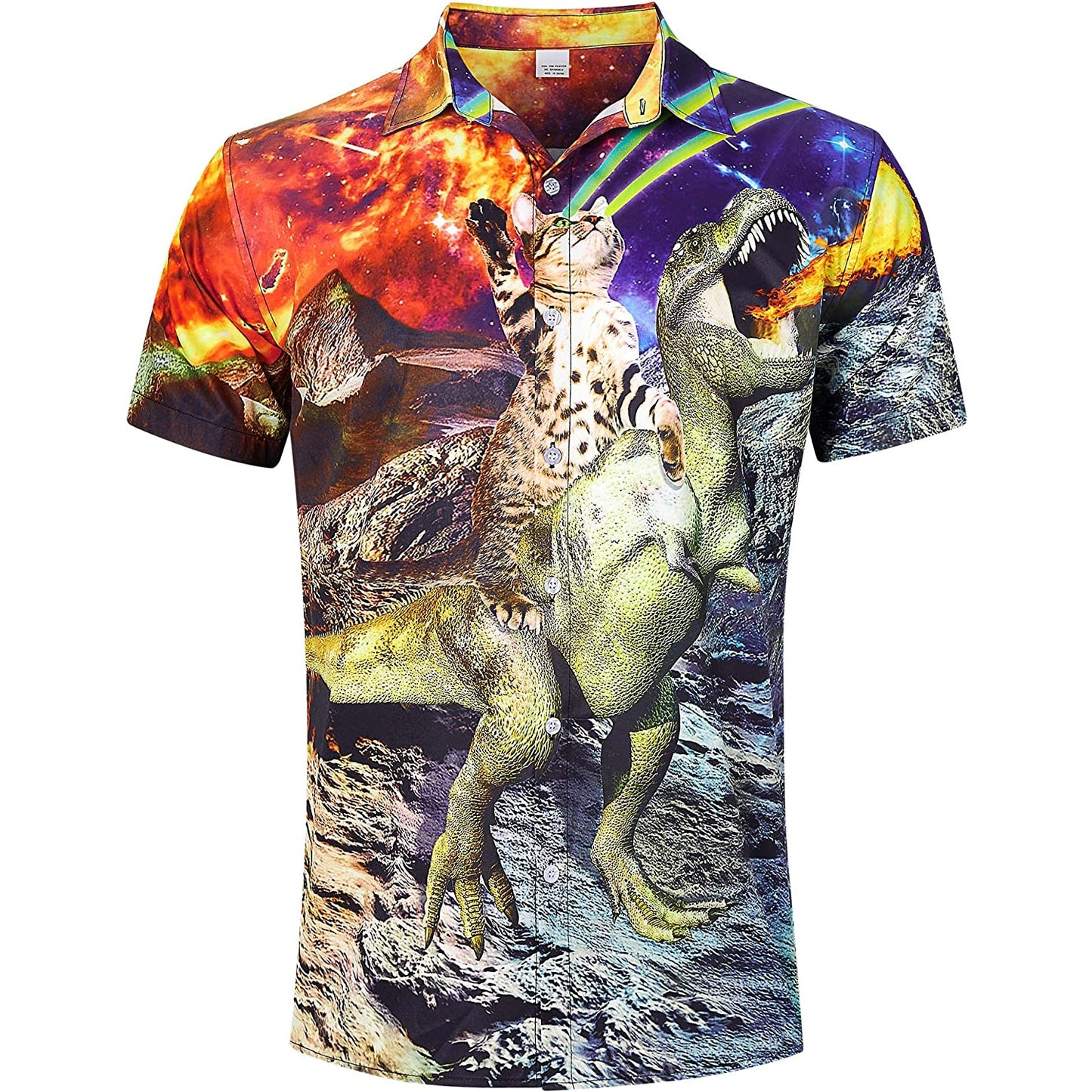 Kat rijdt Spitfire Dinosaurus Grappig Hawaiiaans Shirt