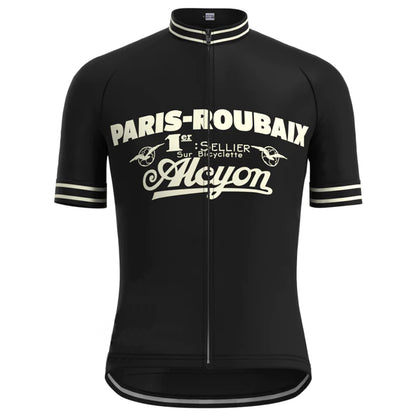 Paris Roubaix Schwarzes Vintage Kurzarm-Radtrikot-Set