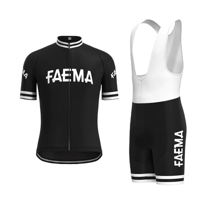 FAEMA Schwarzes Vintage Kurzarm-Radtrikot-Set