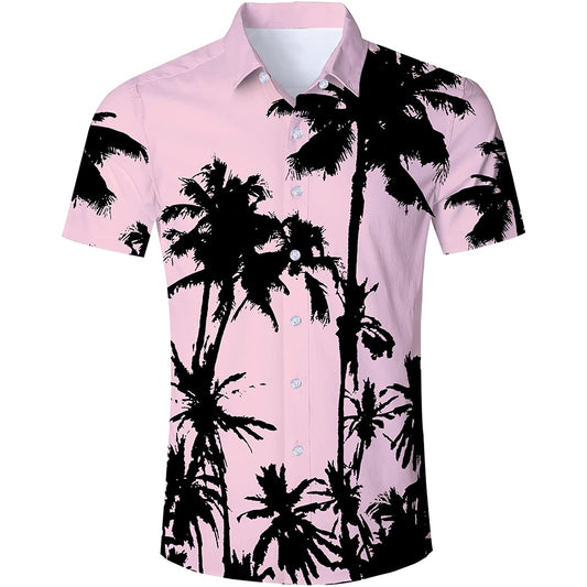 Roze palmboom grappig Hawaiiaans shirt