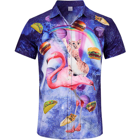 Ruimte Taco Kat Rijdende Flamingo Grappig Hawaiiaans Shirt