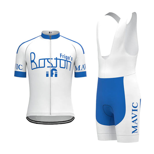 Boston–Mavic Wit Retro Korte Mouw Fietsshirt Bijpassende Sets