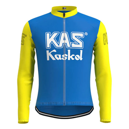 KAS Kaskol Blau Gelb Vintage Langarm Radtrikot Top