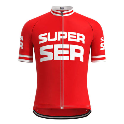 Super Ser Red Retro Korte Mouw Fietsshirt Bijpassende Sets