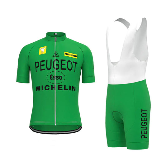 Peugeot Groene Vintage Korte Mouw Fietsshirt Bijpassende Set