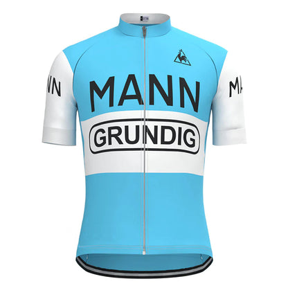 Dr. Mann Grundig blauwe vintage wielershirt met korte mouwen