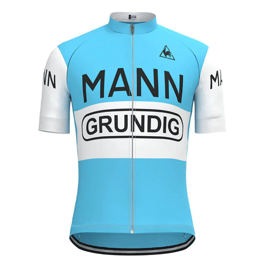 Dr. Mann Grundig blauwe vintage wielershirt met korte mouwen