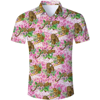 Lustiges Hawaiihemd mit Leopardenmuster in Rosa