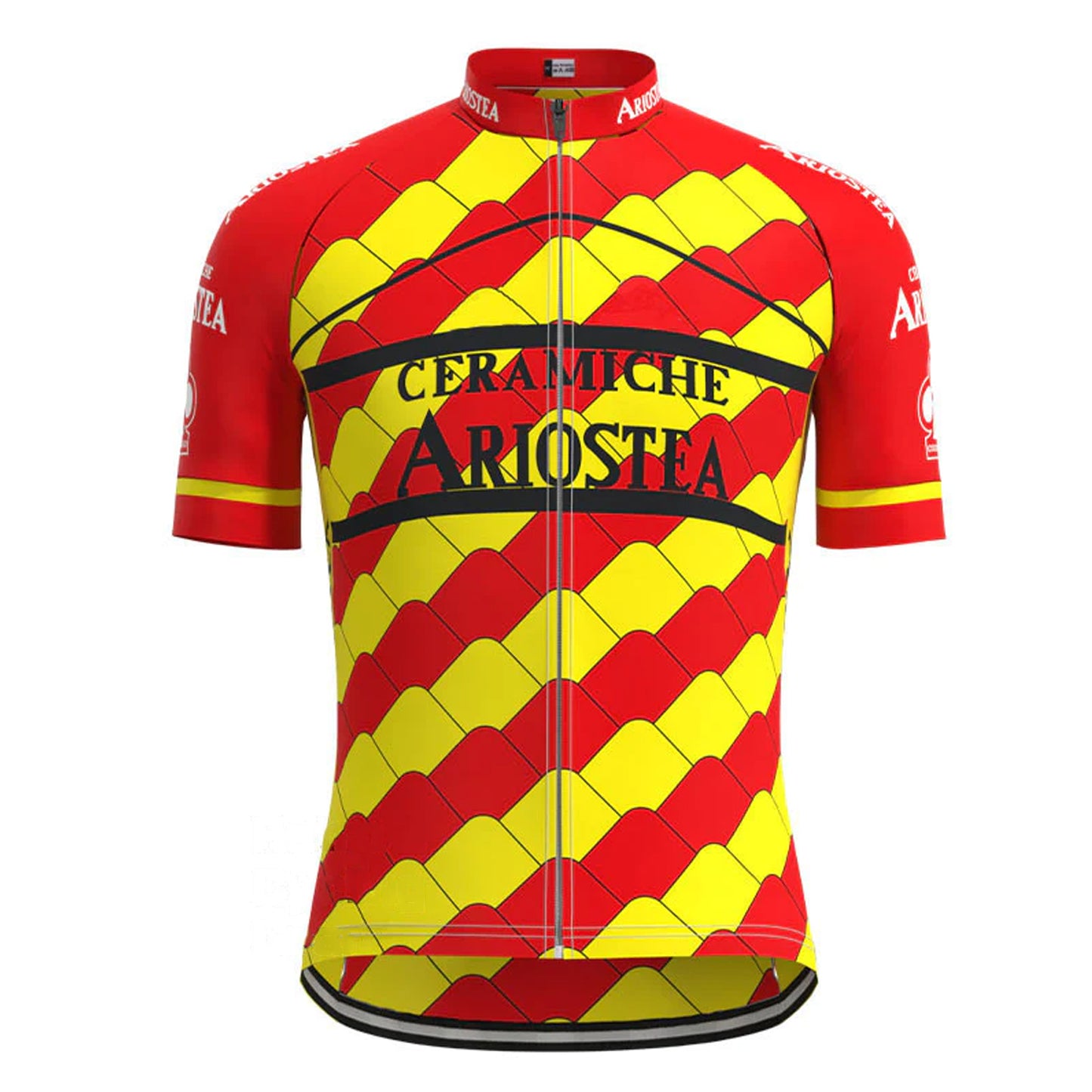 Ariostea Geel Rood Vintage Korte Mouw Fietsshirt Bijpassende Set