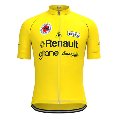 Renault gitane Geel Vintage Korte Mouw Fietsshirt Bijpassende Set