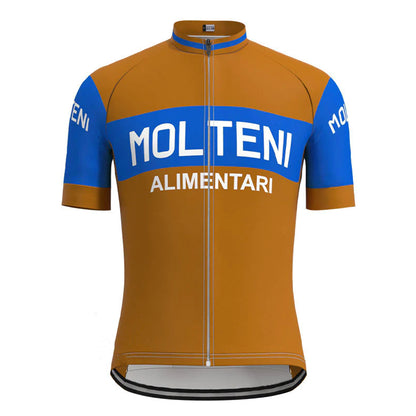 Molteni Bruin Blauw Vintage Korte Mouw Fietsshirt Bijpassende Set