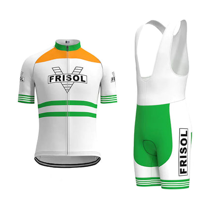 Frisol White Retro Short Sleeve Cycling Jersey Matching Kits