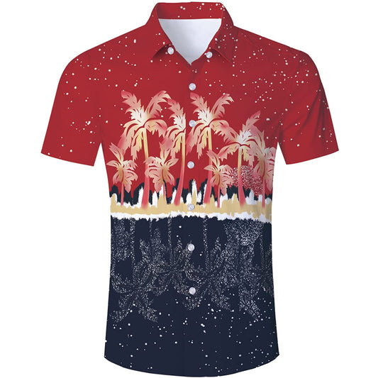 Rood &amp; Marineblauw Palmboom Grappig Hawaiiaans Shirt