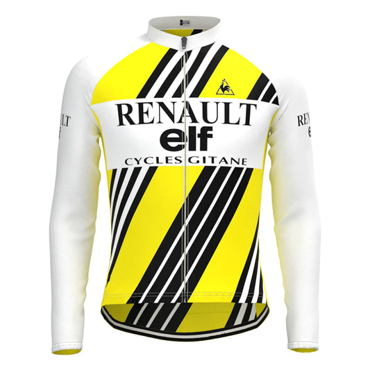 Renault ELF Geel Gestreept Vintage Lange Mouw Fietsshirt Top