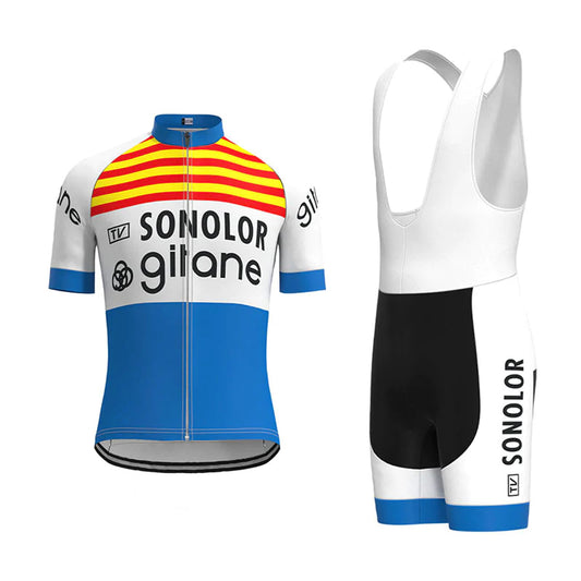 Sonolor Gitane Wit Blauw Vintage Korte Mouw Fietsshirt Bijpassende Set