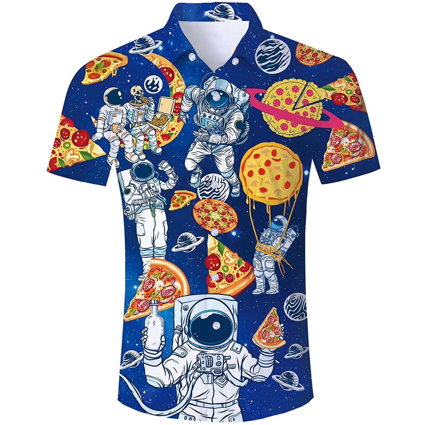 Astronaut Pizza Blau Lustiges Hawaiihemd