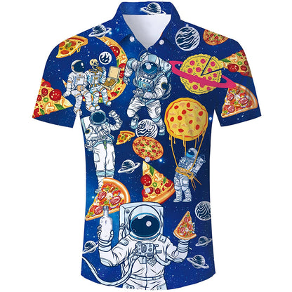 Astronaut Pizza Blau Lustiges Hawaiihemd