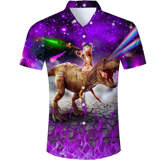 Galaxy Gun Cat Dinosaur Paars Grappig Hawaiiaans Shirt