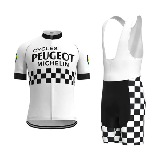 Peugeot Wit Retro Korte Mouw Fietsshirt Bijpassende Sets