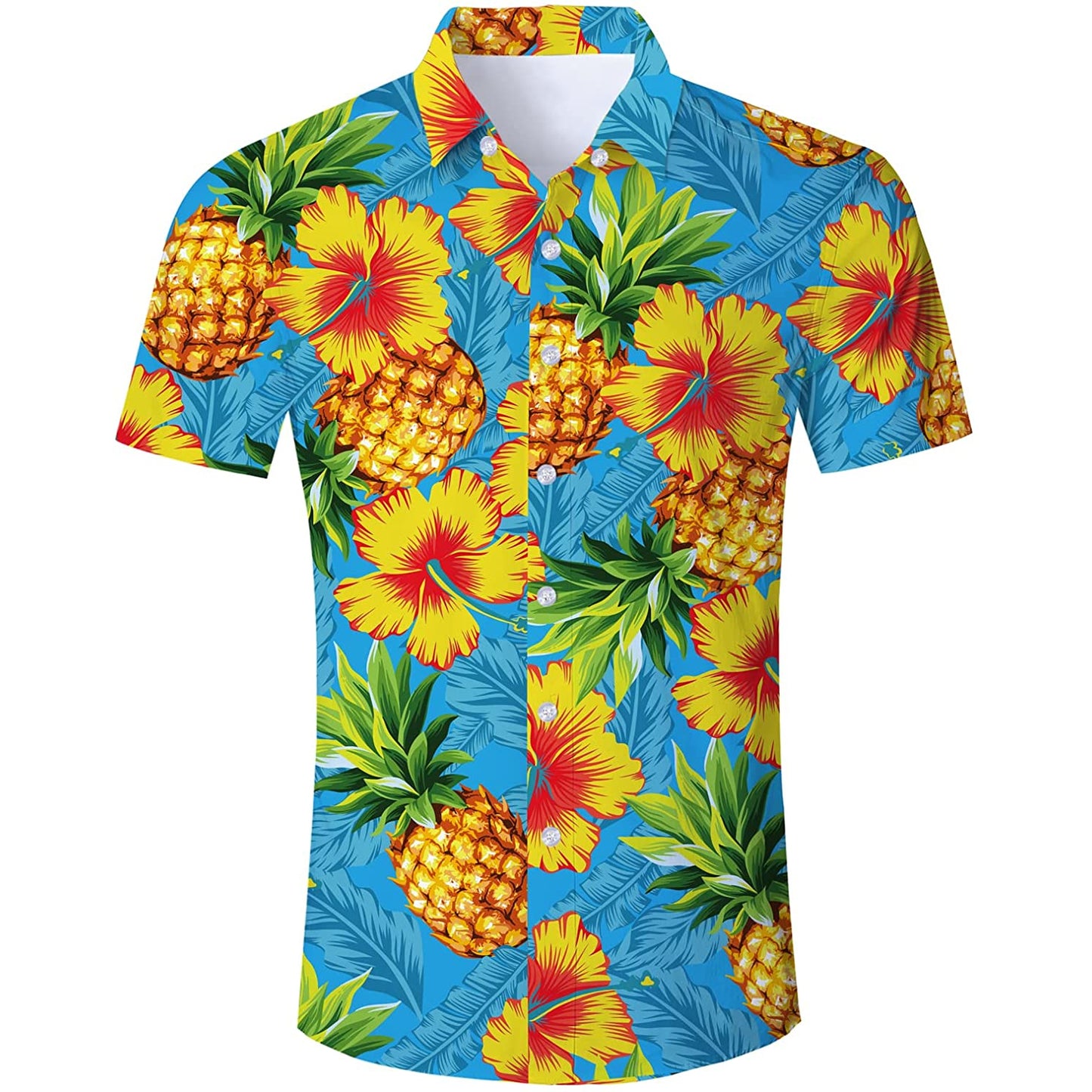 Blumen Ananas Blau Lustiges Hawaiihemd