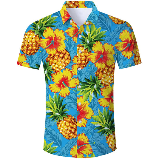 Bloemen Ananas Blauw Grappig Hawaiiaans Shirt