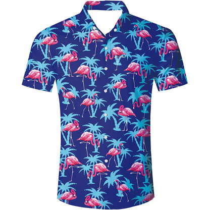 Palmboom Flamingo Blauw Grappig Hawaiiaans Shirt