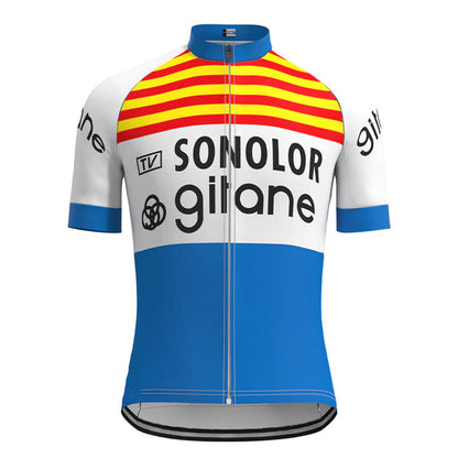 Sonolor Gitane White Blue Vintage Short Sleeve Cycling Jersey Matching Set