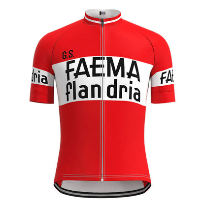 Faema Flandria Rot Retro Kurzarm-Radtrikot Passende Sets