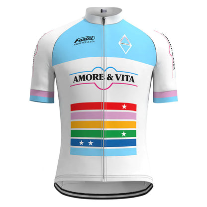 Amore & Vita Blue White Vintage Short Sleeve Cycling Jersey Matching Set