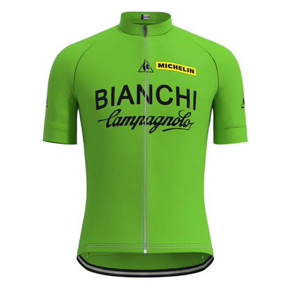 Bianchi Green Vintage Korte Mouw Fietsshirt Bijpassende Set